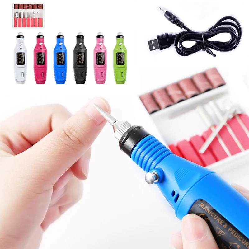 

2021 New Usb Portable Electric Nail Drill Bit Tool Machine Acrylic Nail Art Pen Styler Professional Nail Polisher Accessories