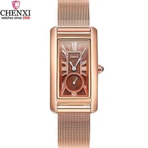 Часы CHENXI Женские повседневные, популярные уникальные прямоугольные, с римскими цифрами и синей стрелкой, водонепроницаемые элегантные