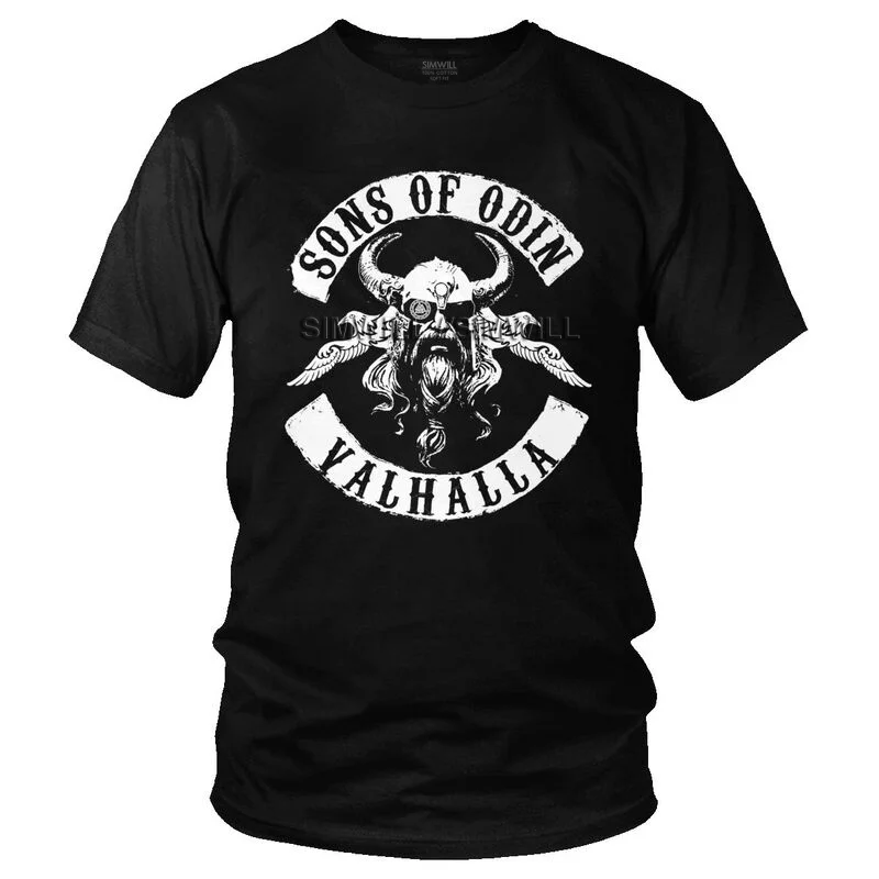 

Sons Of Odin Valhalla T Shirt for Men 100% Cotton Printed T-shirts Streetwear Tshirt Short Sleeve Viking Norse Warrior Tee Tops
