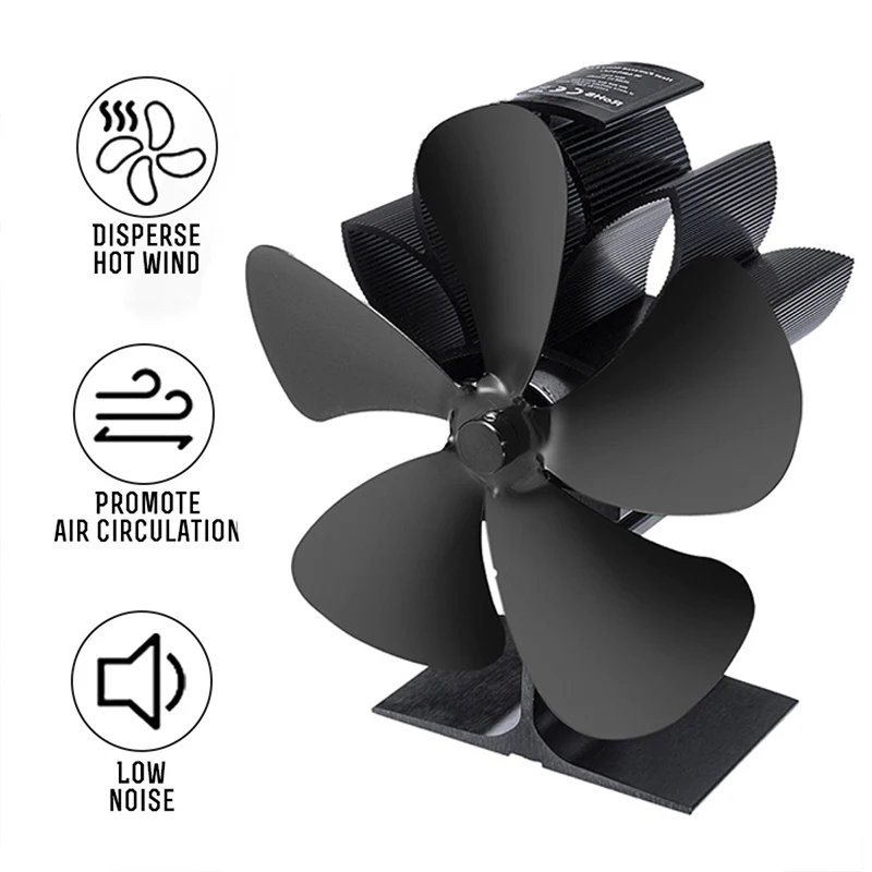 Новый домашний вентилятор для каминной плиты 5 лопастей с питанием от тепла тихая