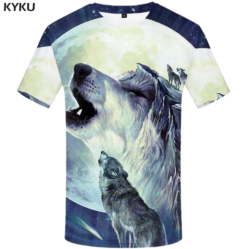 KYKU Wolf Футболка мужская футболка с принтом галактика 3d животное аниме одежда