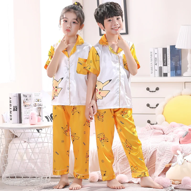 Пижама детская атласная с коротким рукавом топ и длинные штаны пижама для