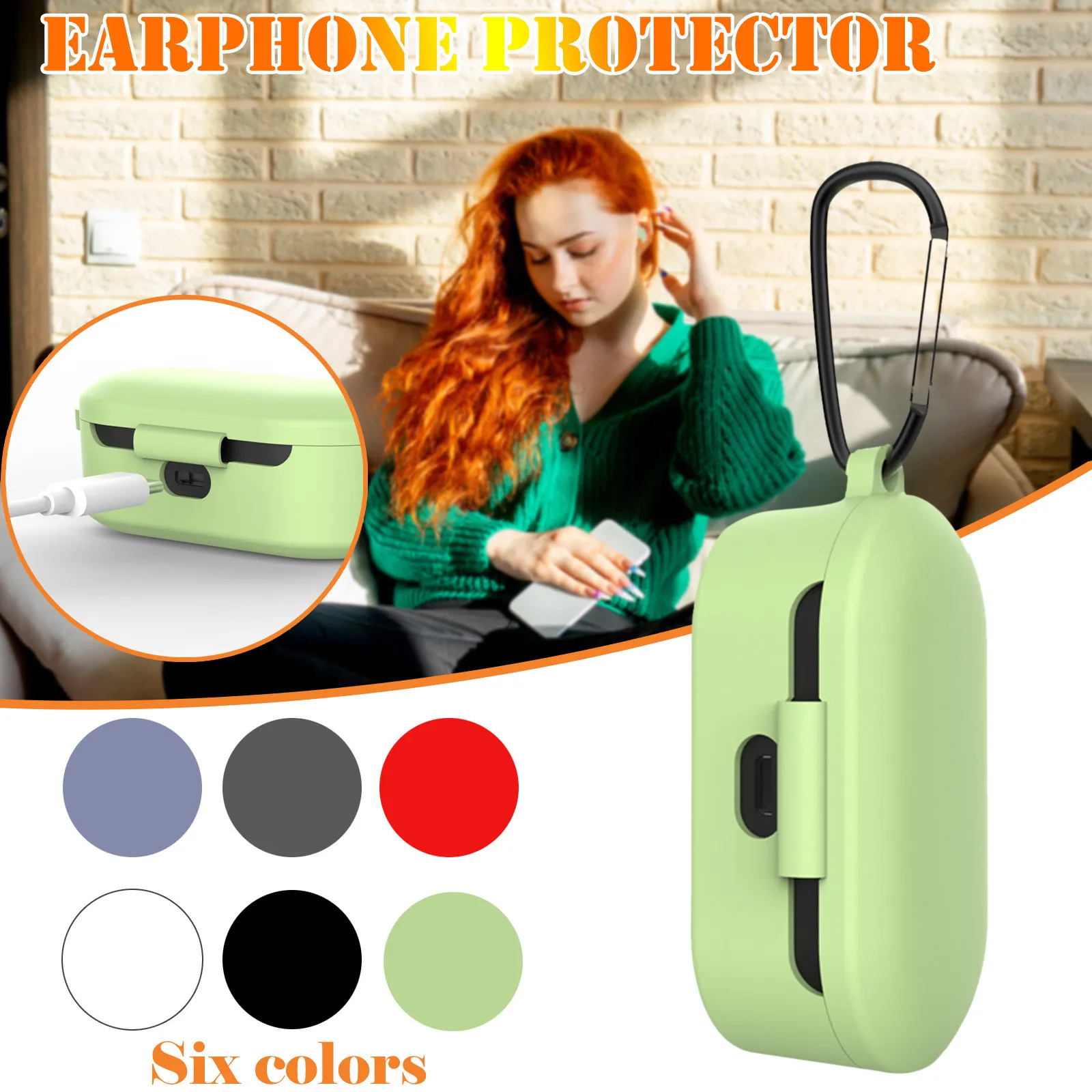 Силиконовый чехол для беспроводных Bluetooth наушников QCY T1/QS2 с защитой от ударов и карманом для хранения зарядного блока T1S 5.0.