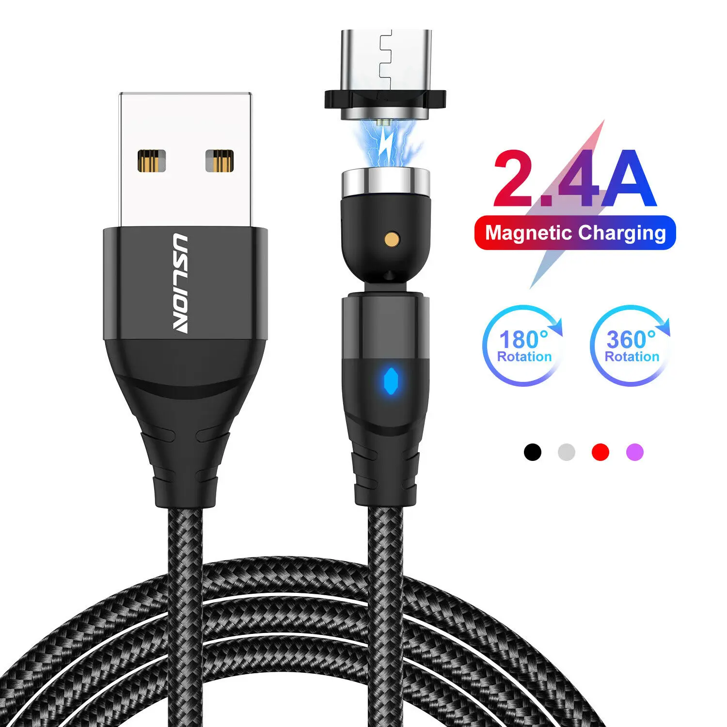 Магнитный кабель для быстрой зарядки с поворотом на 540 градусов Micro USB Type C