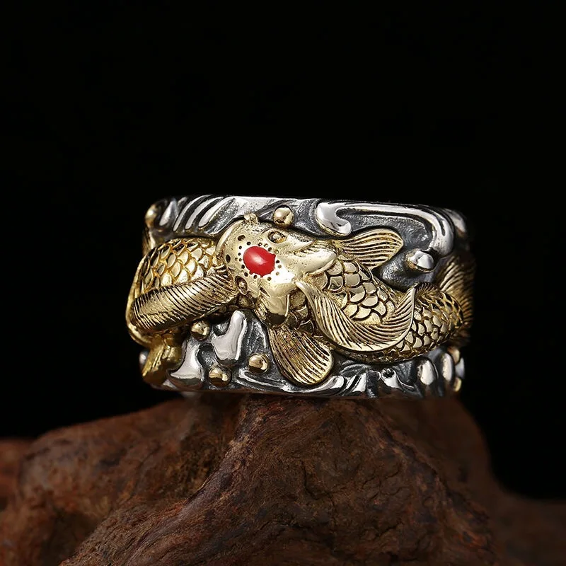

Кольцо NewGolden Koi кольцо «рыбы» мужское из тайского серебра с пряжкой на указательный палец