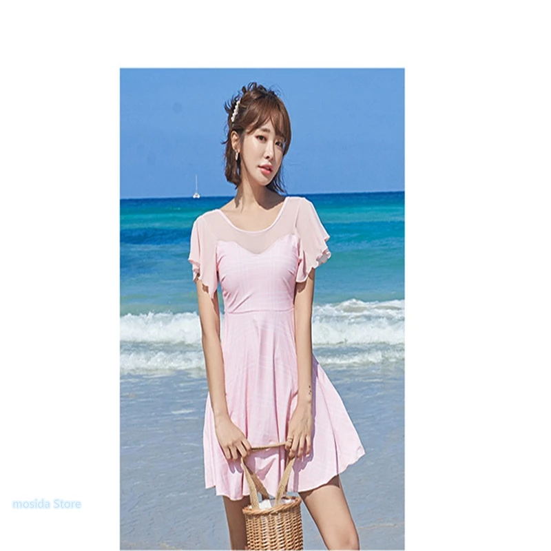 

10pcs 2021 new backless small fresh one-piece large size swimsuit Japan and South Korea series without steel support