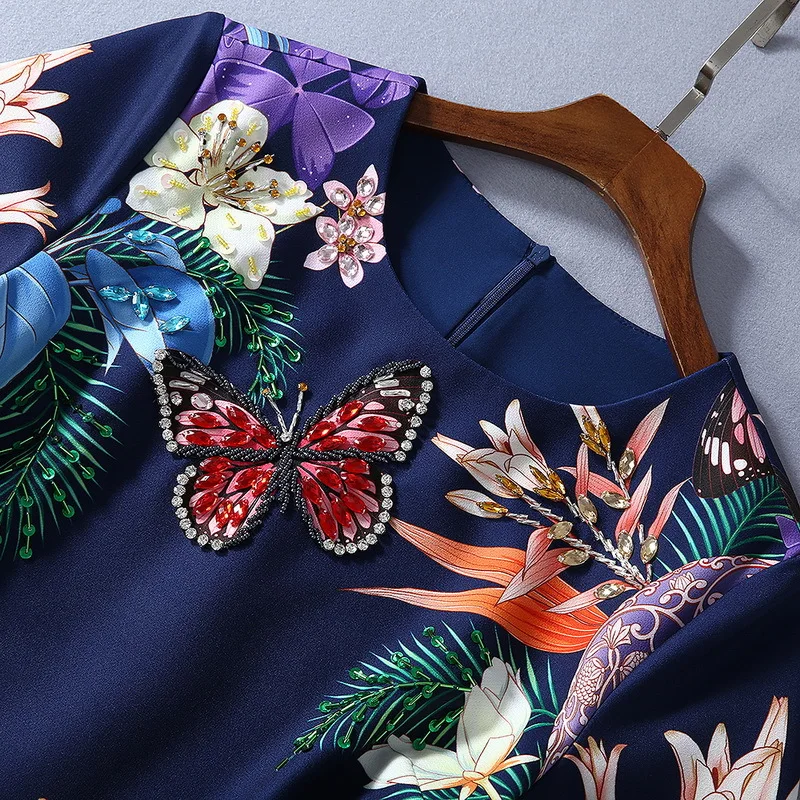 

2021 Spring Dress Free Shipping Crew New Beads Short Sleeve Above Knee Empire Fashion Womens Clothes SH