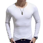Лидер продаж 2021, Однотонная футболка с длинным рукавом, мужские весенние повседневные топы, пуловеры, модные облегающие базовые Топы
