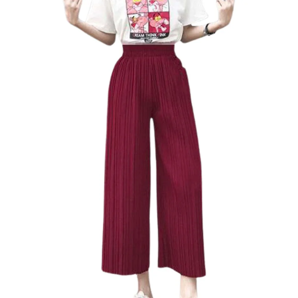

Original Summer Women Plain Color Casual Pants Plus Size Wide Leg Loose Drape Frilled Nan