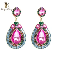 elegant multi color crystal water drop dangle earrings vintage geometric sparkly rhinestone statement drop earrings girl brincos