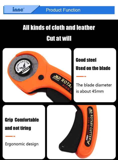 INNE Rotary Cutter Kit 45mm Leather Slice Tool Alloy Steel Scroll Wheel  Knife Circular Blade Fabric