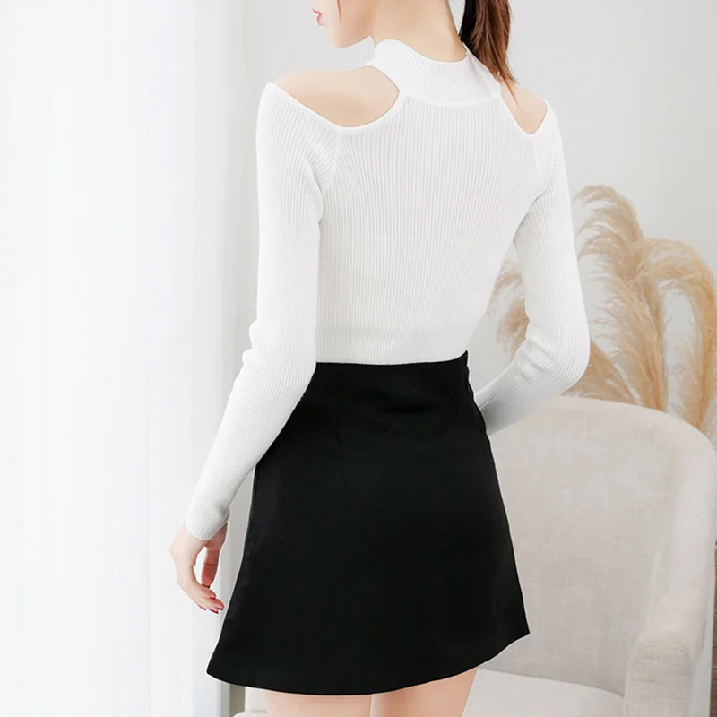 

Half Turtleneck Off Shoulder Sweaters Women 2020 Solid Pullovers Fall Long Sleeve Sweater Pull Femme Burgundy mulher blusas