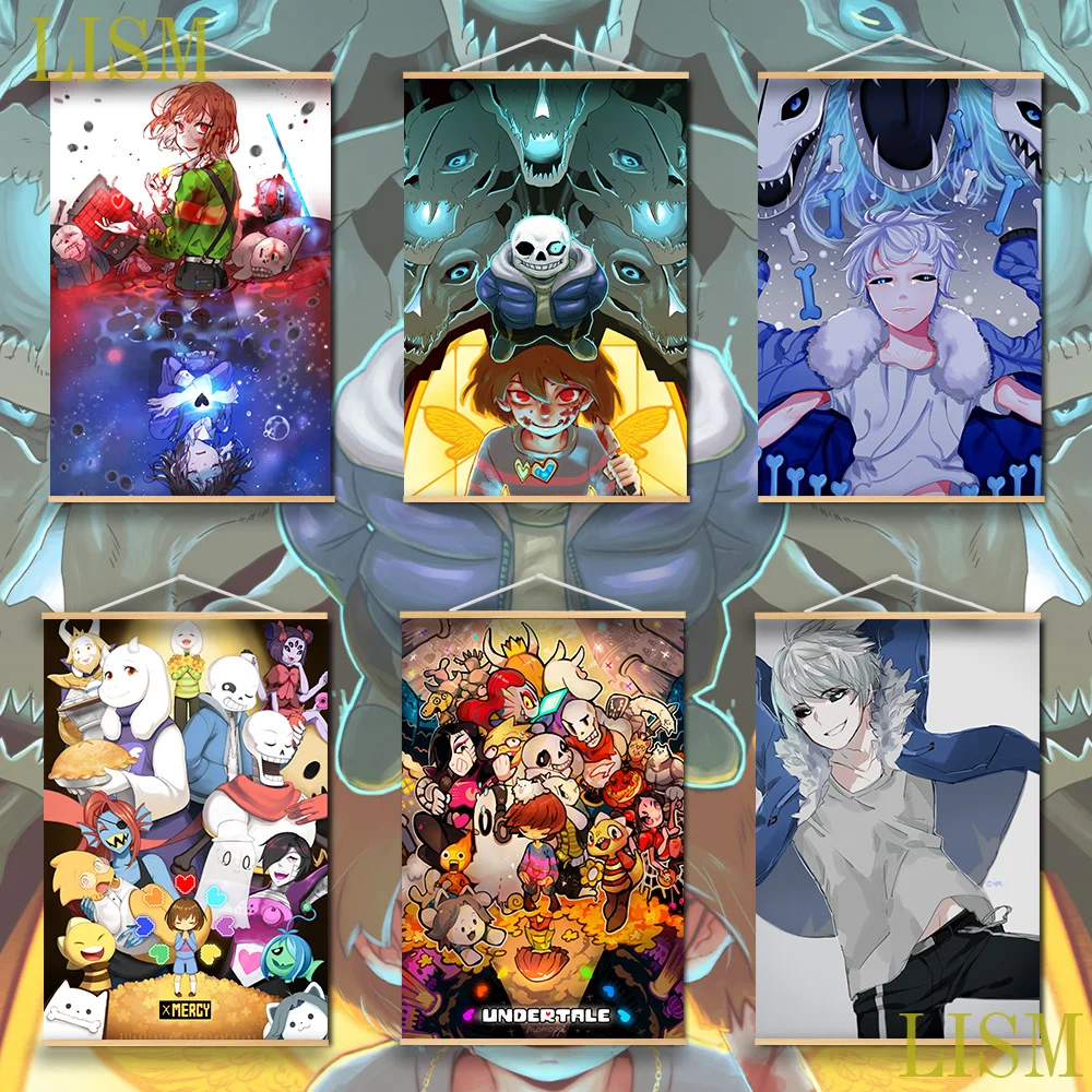 

undertale Anime Poster manga picture with solid wood hanging scroll with canvas painting
