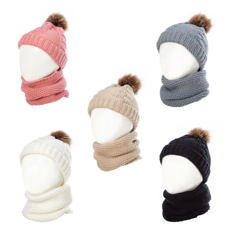 2 шт./комплект детская вязаная шапка с помпоном и шарфом | Детская одежда обувь