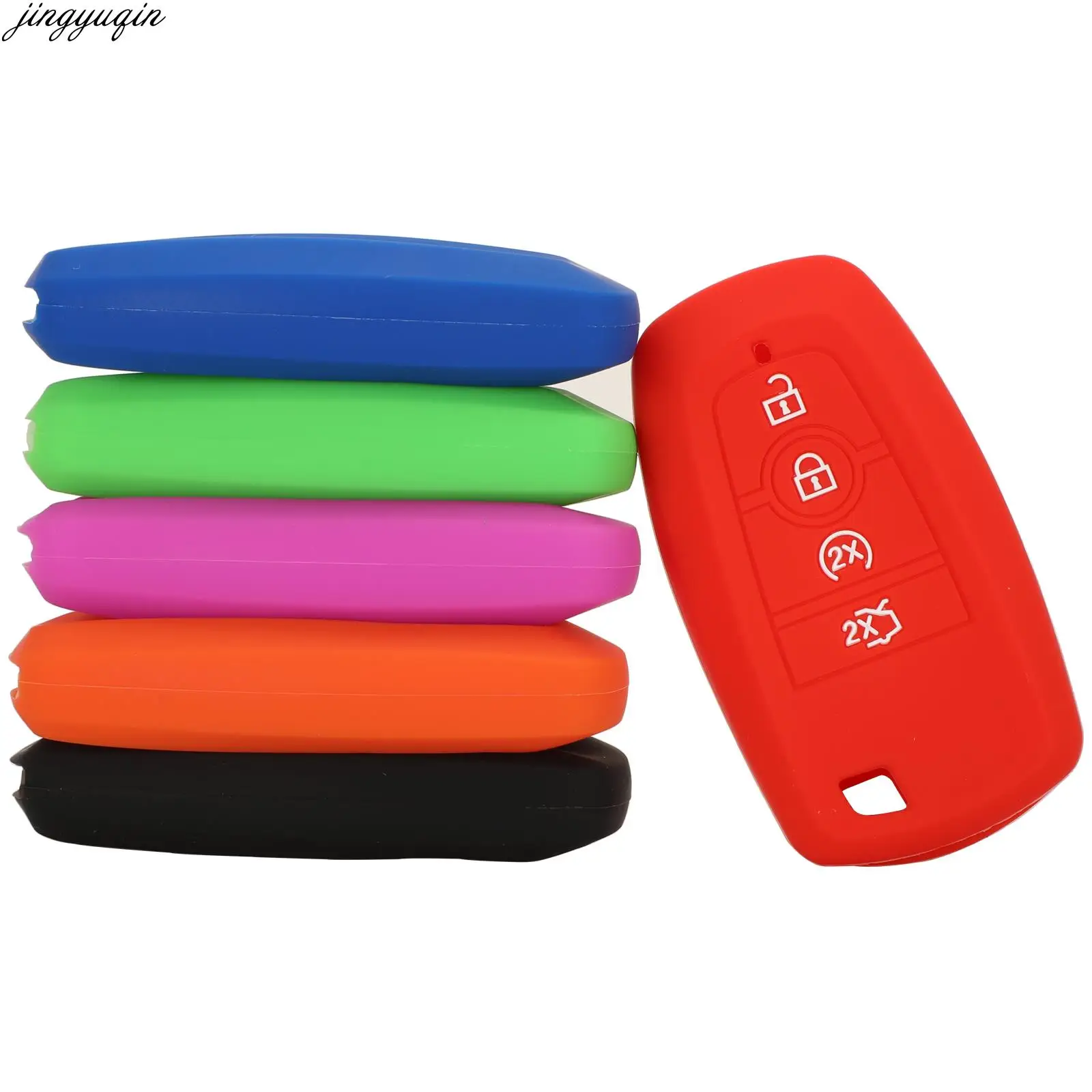 

Jingyuqin Remote Car Key Cover Silicone Case For Ford Edge Mondeo 2017 2018 without Logo 4 Buttons