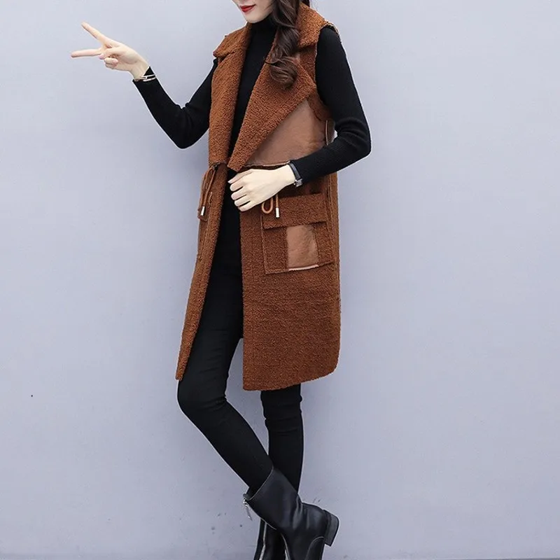 Женский жилет средней длины из искусственной кожи без рукавов | Женская одежда