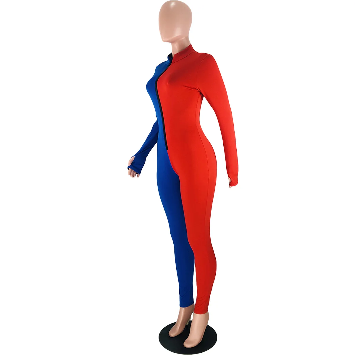

Solid Color Patchwork Zipper Long Sleeves New Autumn Woman Jumpsuit Hot Style Model European and American Rompers