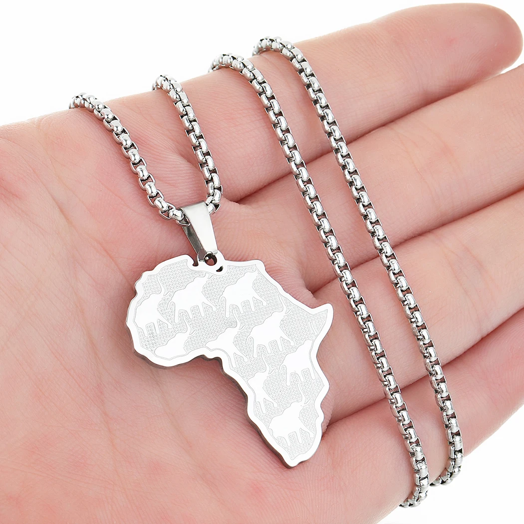 

2021November Stainless Steel Animal Elephant Pendant Necklace for Women Chain Choker Necklaces Africa Map Statement Jewelry Gift