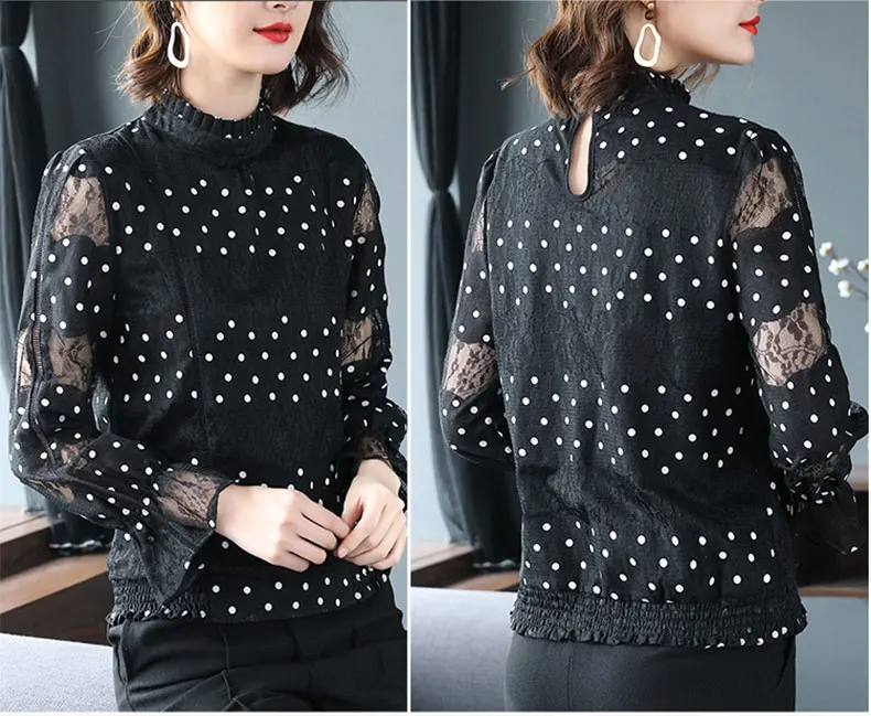 

Chiffon Women's Blouse Print Polo Shirt New Korean Casual Long Sleeve Loose Top Fashion Girls Lady Blusas Summer Houthion