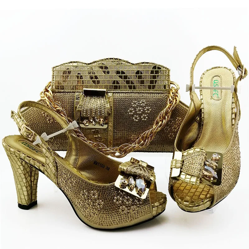 

High Quality 2019 African Shoes and Bags matching Set for Italian Women Wedding party lastest shoe and bag for nigeria party