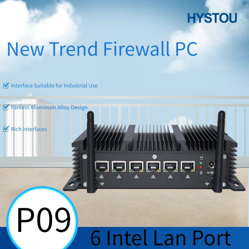 

HYSTOU Fanless 6 Lan Industrial Mini PC Intel 3865U Core i5 7267U i3 7167U 4*USB3.0 2*RS232 HDMI Firewall PC Pfsense Router