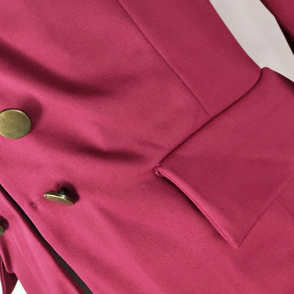 Женский двубортный пиджак на пуговицах офисный с отложным воротником и длинным