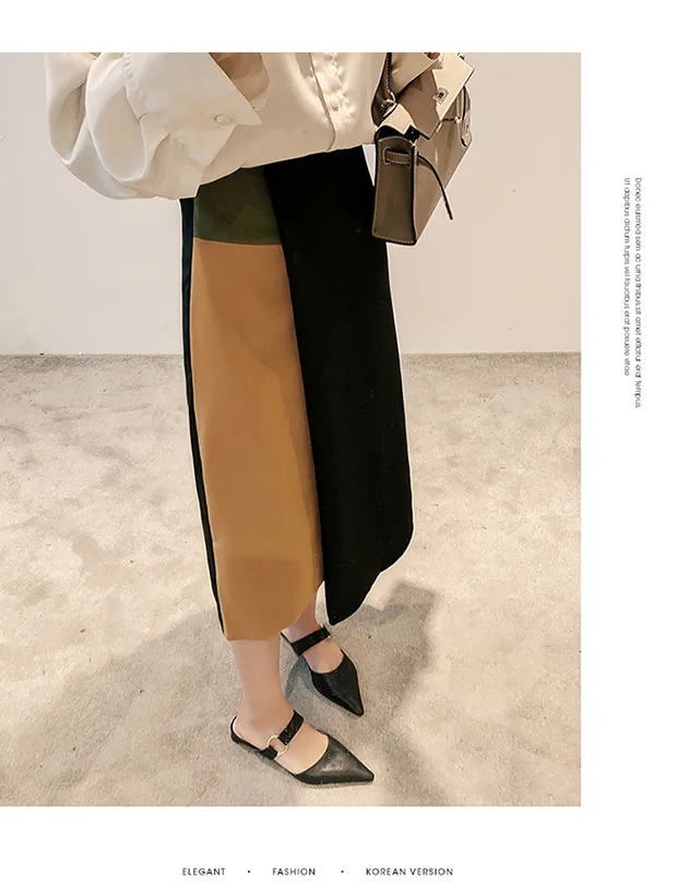 Patchwork Color Women 2019 Autumn Winter Fashion High Waist Irregualr Slim Skirts Female Casual Street A-Line |