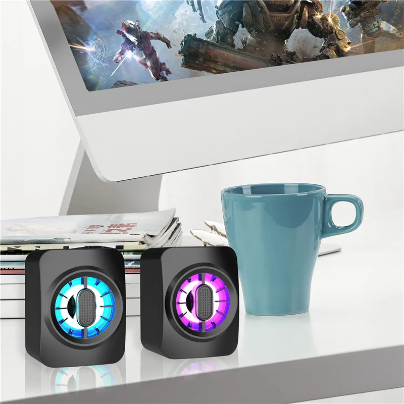 

1 Music Player USB 2.0 Powered Box Computer Speaker Desktop Portable Stereo Outdoor Bass Low-frequency Amplifier with RGB Light