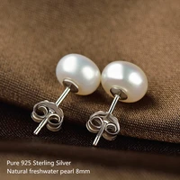 925 sterling silver female simple bead earring 8mm natural freshwater pearl sweet earring for woman girl fashion wedding jewelry