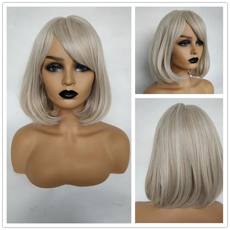 Крошечные LANA короткие прямые Ombre черный коричневый синтетические парики с челкой для женщин боб парик жаростойкий Лолита косплей парик