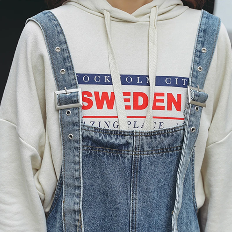 Женские джинсовые брюки с широкими штанинами синие свободные комбинезоны на