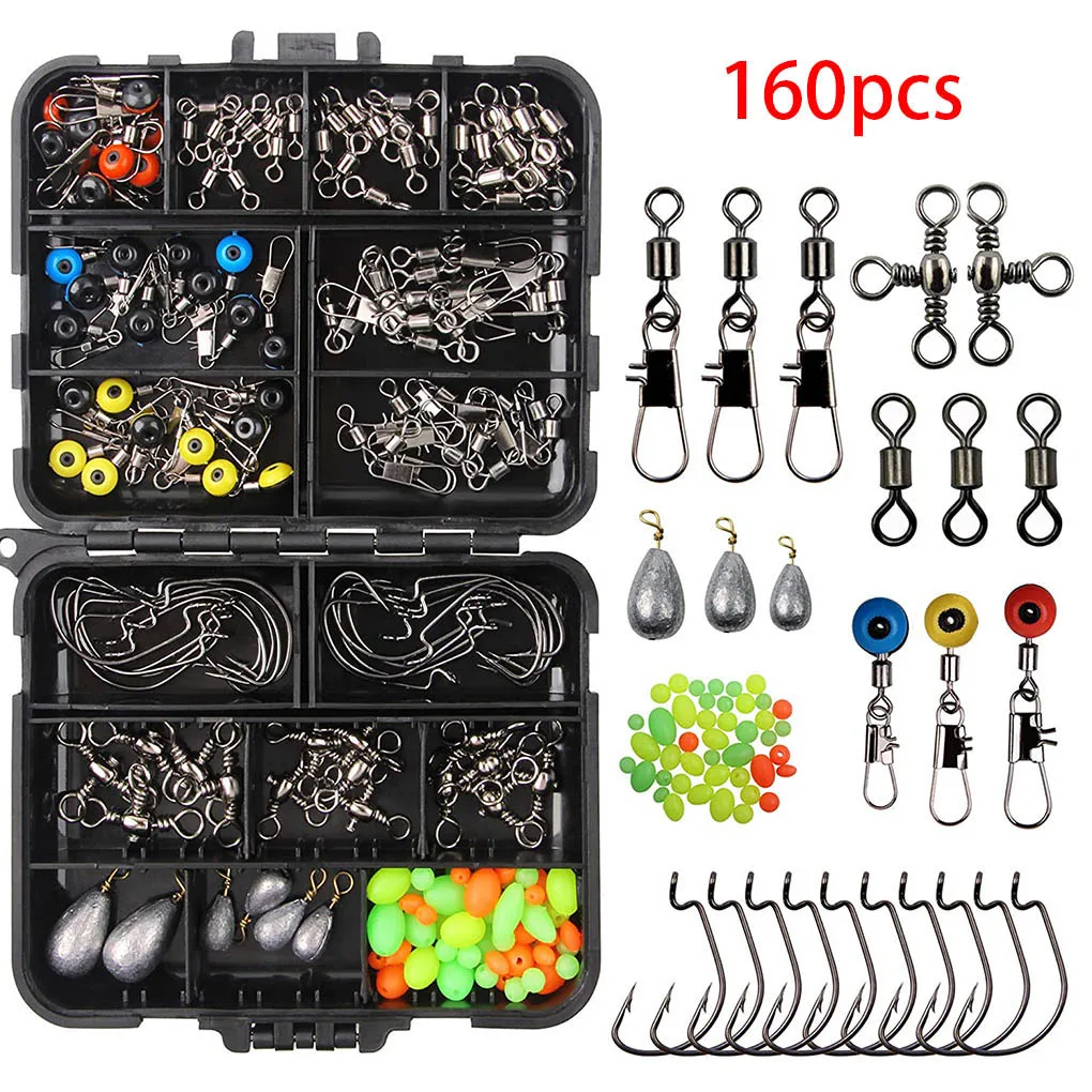 

160pcs/box Fishing Tackles Box Accessories Kit Set With Hooks Snap Sinker Weight For Carp Bait Lure Ice Winter Accessoires