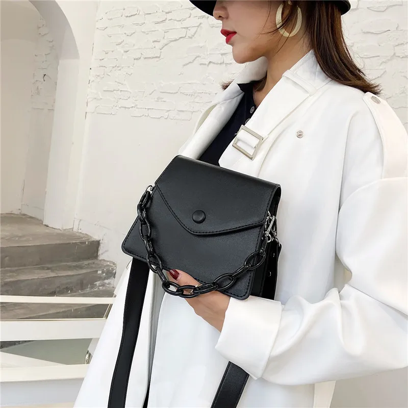 

Solid Color Thick Chain Small PU Leather Crossbody Bags For Women 2021 Summer Shoulder Cross Body Bag Ladies Handbags