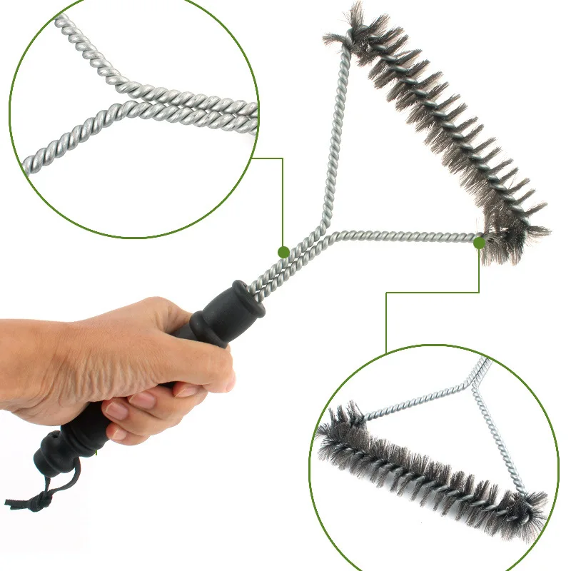 BBQ Grill Steel Wire Cleaning Brush Stainless Long Handle Y-shaped Curling Outdoor Barbecue Gear Camp Cooking Supplies | Спорт и