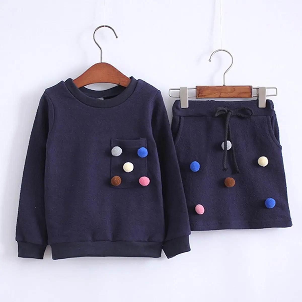 

1-6Y Baby Girls Kids Clothes Set Autumn Winter Long Sleeve Sweatshirt Tops +Mini Skirts Children Outfits Girls Party Dresses