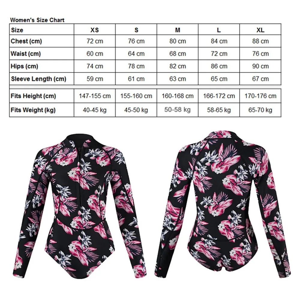 

Women Wetsuit XS/S/M/L/XL Long Sleeves Sun Protection Swimsuit Winter Keep Warm 2mm Neoprene Swimwear for Diving Snorkeling
