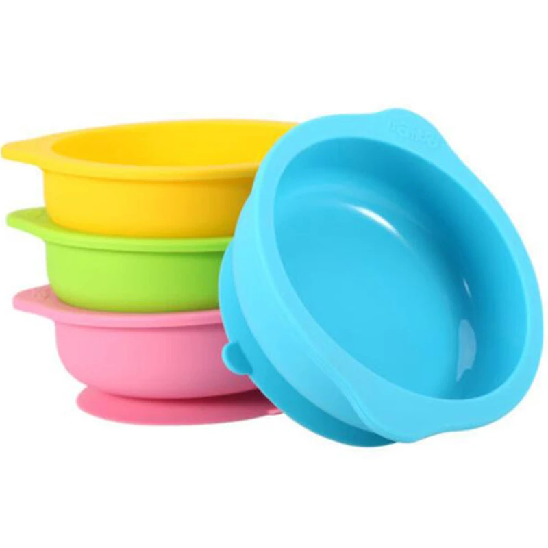 

New Mordern Baby Kids Silicone Candy Color Feeding Bowl With Sucker Slip-Resistant Tableware Infants Eating Tool 3 Colors