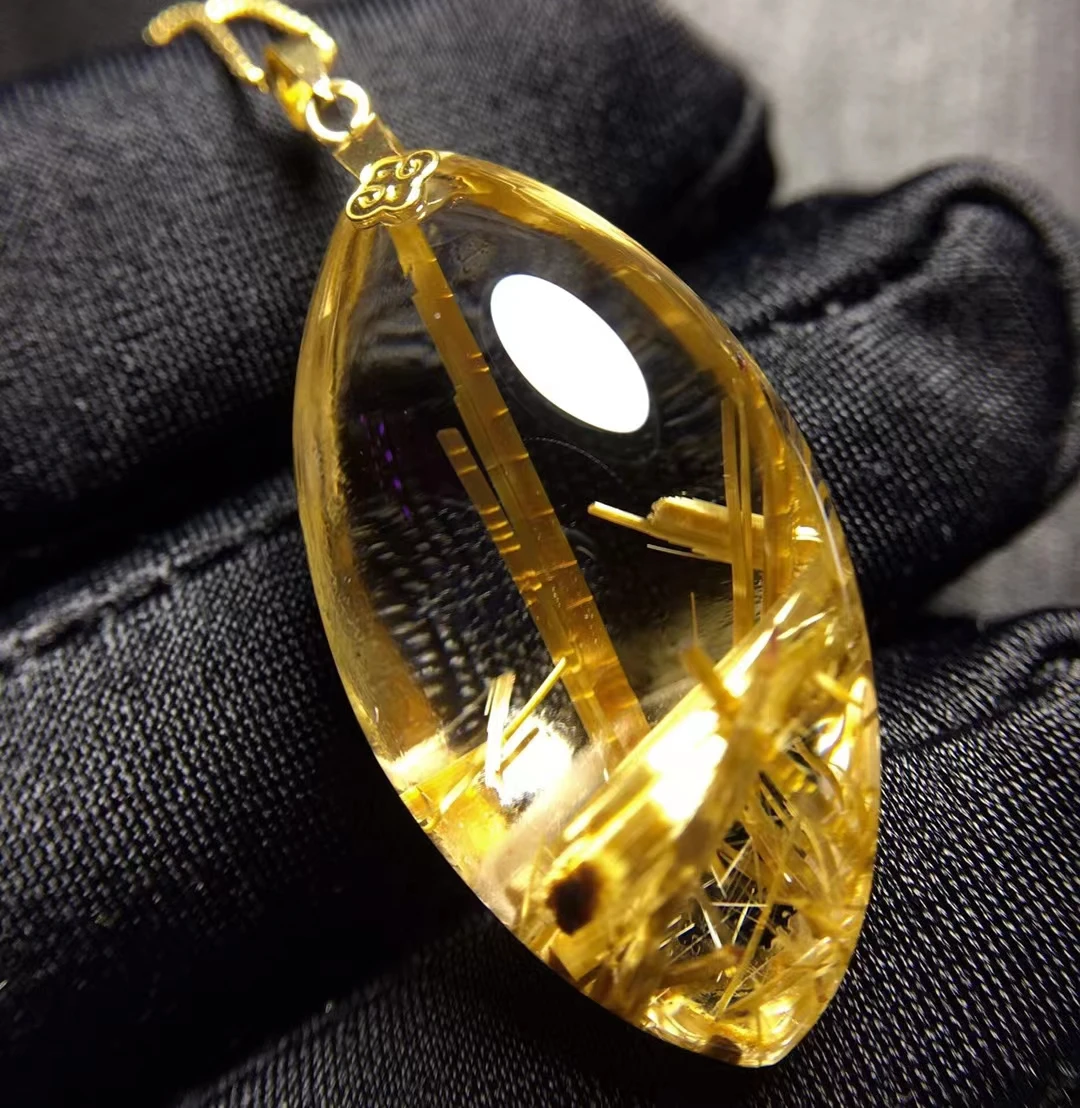 

Натуральное золото, рутилированный кварц, капля воды, кулон 30*16,4*12 мм, кристалл, богатые, 18K золото, ожерелье, ювелирные изделия, подлинные AAAAAA