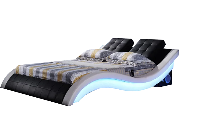 New arrival 2020 Modern design bedroom sets LED lighting white color real leather bed | Beds