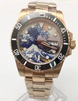 luxury 40mm mens watch day rose gold case luminous dial sapphire glass automatic watch mechanical steel band