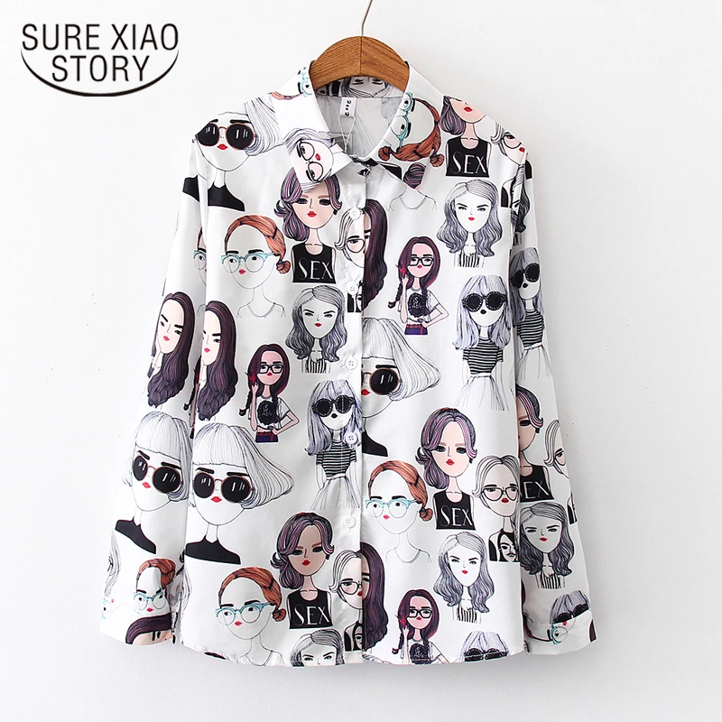 Женская блузка с длинным рукавом свободная рубашка и милым мультяшным принтом