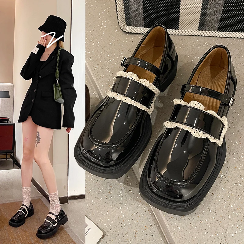 

Patent Leather Ballet Flats Women Shoes Autumn Oxfords Female Footwear British Style Fall Comfortable Dress Winter Retro Black P