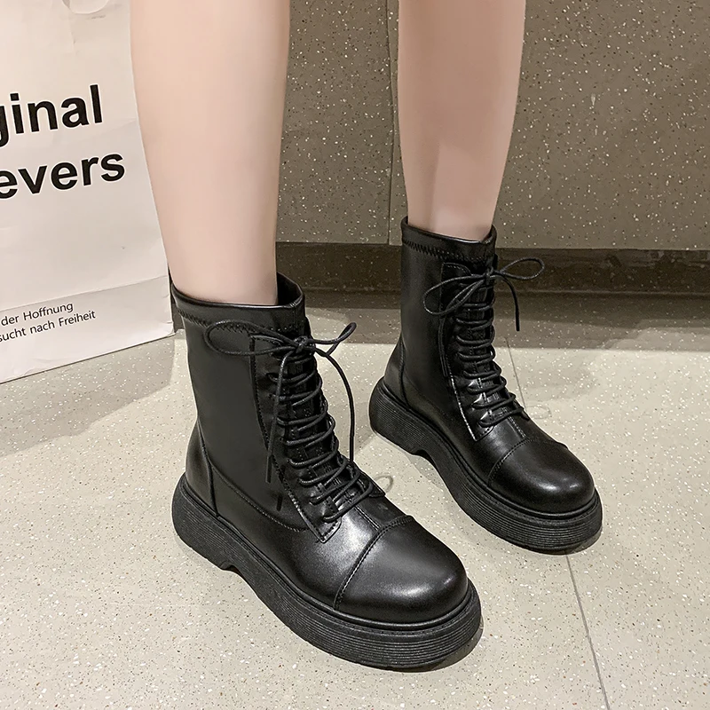 

Женские ботинки с круглым носком, ботинки на резиновой подошве, до середины икры, роскошная дизайнерская обувь для осени и зимы, 2021