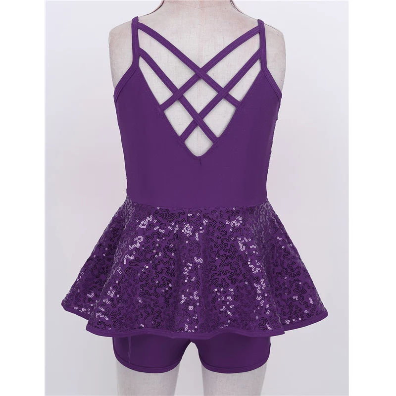 Балетная юбка без рукавов с блестящими пайетками перекрещивающимися на спине