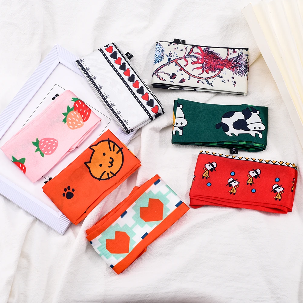 

2021 New Fashionable Retro Satin Band Head Ribbon Women Narrow Long Letter Print Silk Scarf French Elegant Hair Accessories