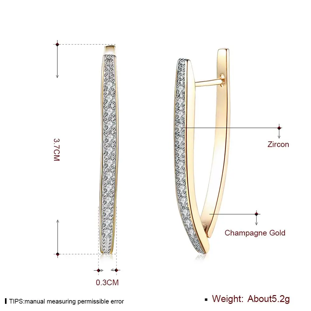 

Best Quality Gold Color Earrings Full Zircon V Shape Earring for Women Wedding Party Crystal Fashion Jewelry Drop shipping