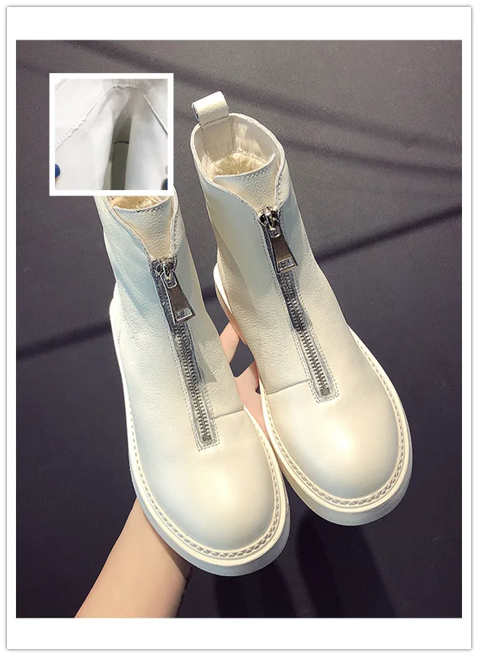 Single shoes Кожаные ботинки с молнией спереди; новые женские ботинки с хлопковой подкладкой; сезон осень-зима; коллекция года; зимние ботинки; женские ботинки - Цвет: Single shoes