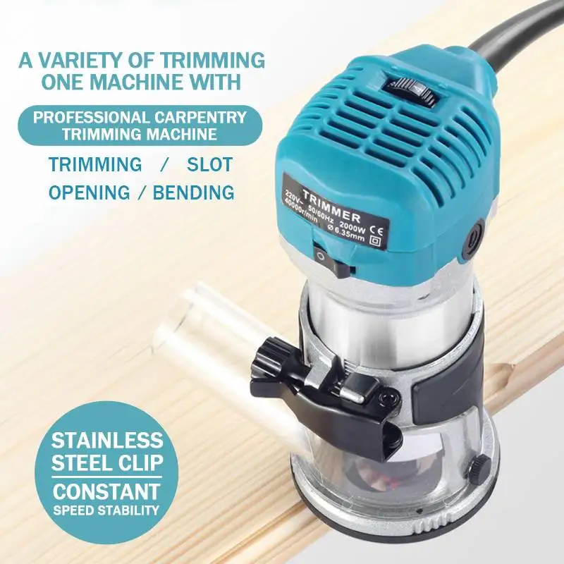 

220V 2000W Wood Electric Hand Trimmer 6 Speeds Woodworking Engraving Slotting Trimming Hand Carving Machine Wood Router 6.35-8mm