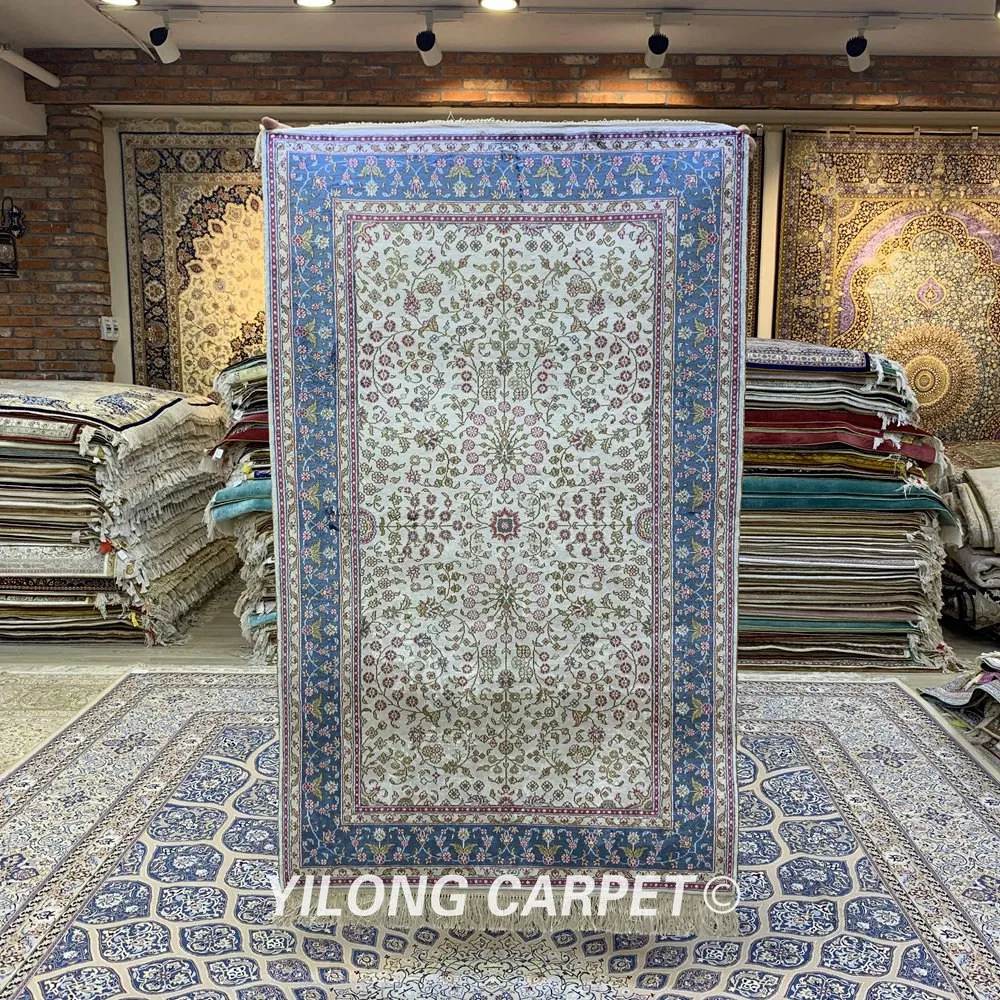Yilong 3 'x 5' персидский Шелковый бежевый ковер ручные узелковые типы восточных