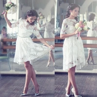 free shipping vestido de noiva casamento short lace wedding dress 2015 hot sale sweetangel sleeves crystal casual bridal gowns